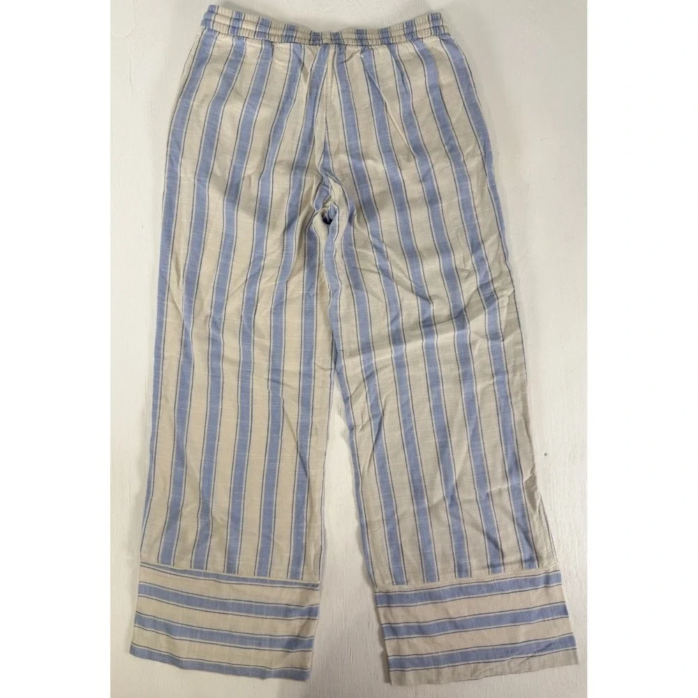 H&M DIVIDED Coastal Blue White Striped Linen Blend Wide Leg Pants Women's Small